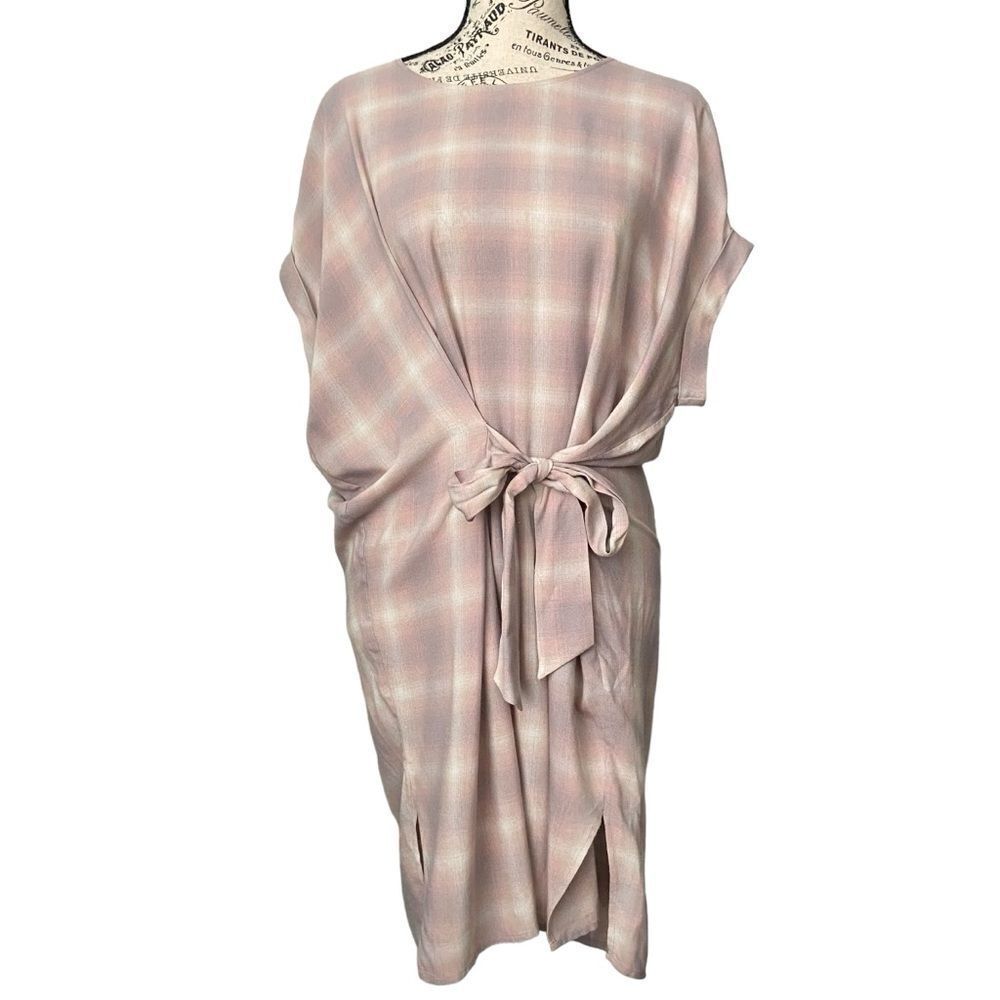 All Saints Sonny Check Short Sleeve Front Tie Shift Light Pink Dress Size US 2 - Picture 6 of 12